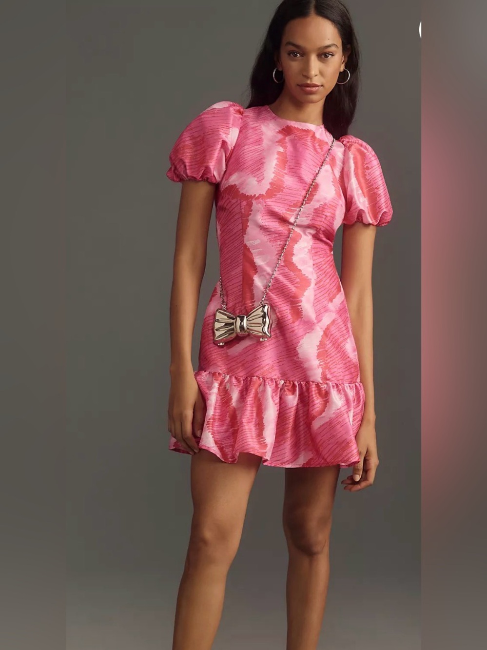 Hutch Rayan Puff-Sleeve Mini Dress Medium Pink